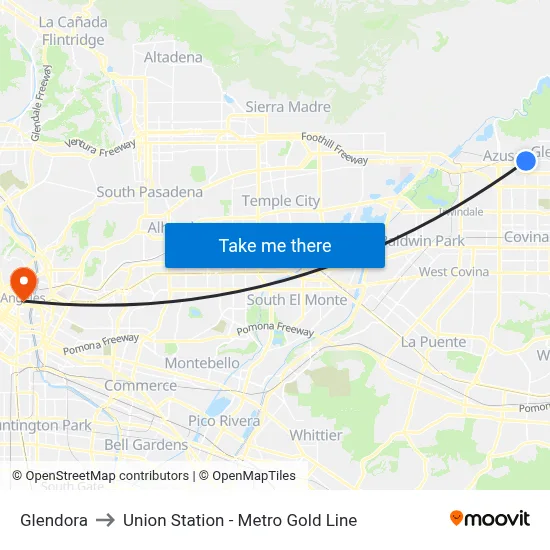 Glendora to Union Station - Metro Gold Line map