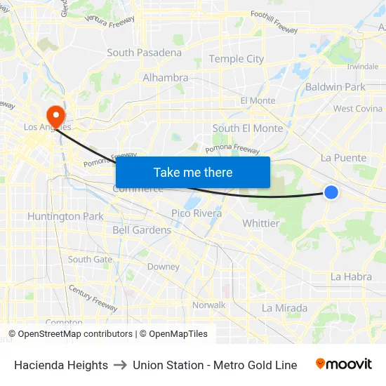 Hacienda Heights to Union Station - Metro Gold Line map