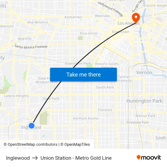 Inglewood to Union Station - Metro Gold Line map