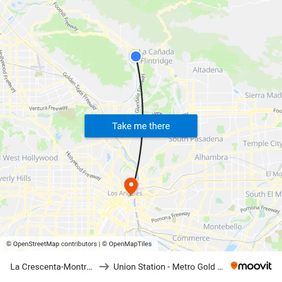 La Crescenta-Montrose to Union Station - Metro Gold Line map