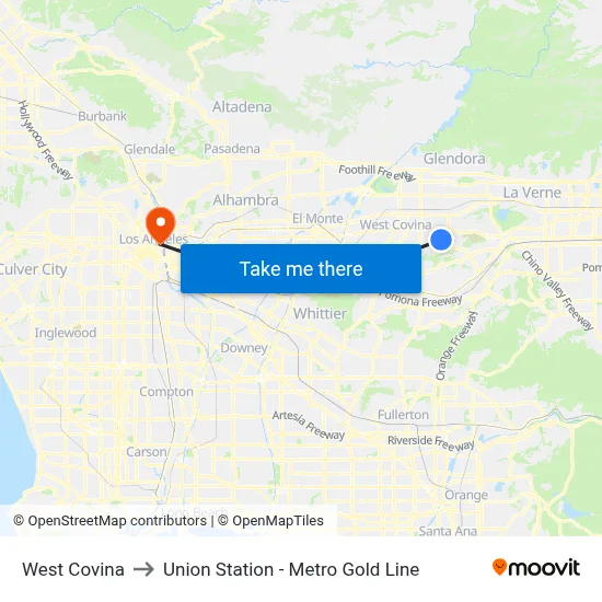 West Covina to Union Station - Metro Gold Line map