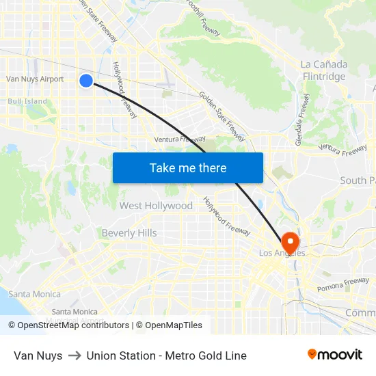 Van Nuys to Union Station - Metro Gold Line map