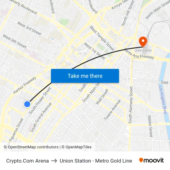 Crypto.Com Arena to Union Station - Metro Gold Line map