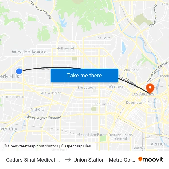 Cedars-Sinai Medical Center to Union Station - Metro Gold Line map