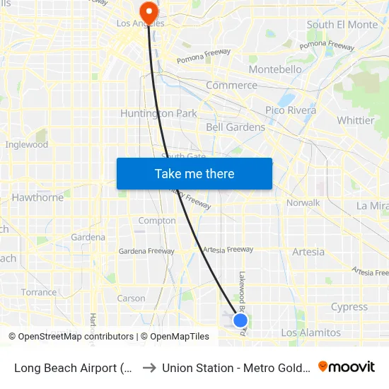 Long Beach Airport (LGB) to Union Station - Metro Gold Line map
