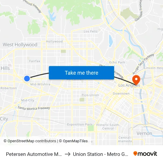 Petersen Automotive Museum‎ to Union Station - Metro Gold Line map