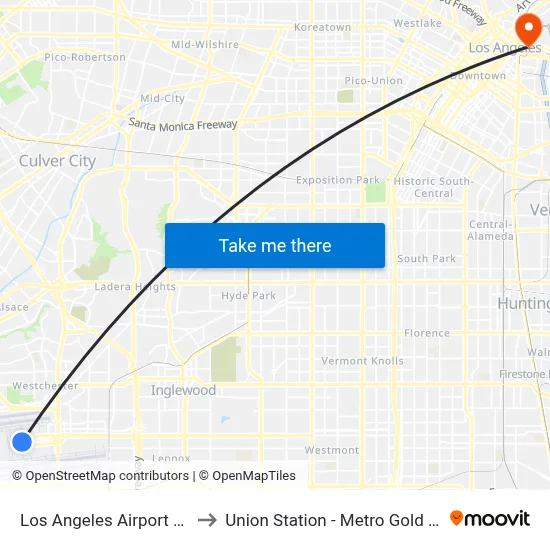 Los Angeles Airport LAX to Union Station - Metro Gold Line map