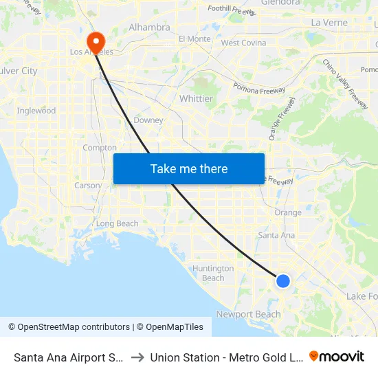 Santa Ana Airport SNA to Union Station - Metro Gold Line map
