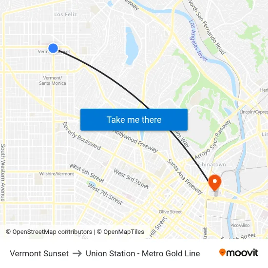 Vermont Sunset to Union Station - Metro Gold Line map