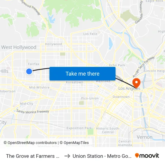 The Grove at Farmers Market to Union Station - Metro Gold Line map