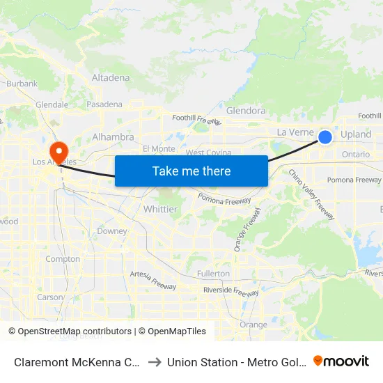 Claremont McKenna College to Union Station - Metro Gold Line map