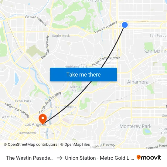 The Westin Pasadena to Union Station - Metro Gold Line map