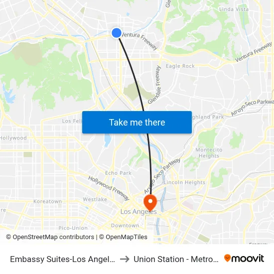 Embassy Suites-Los Angeles Glendale to Union Station - Metro Gold Line map
