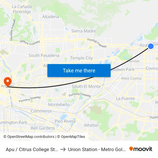 Apu / Citrus College Station to Union Station - Metro Gold Line map