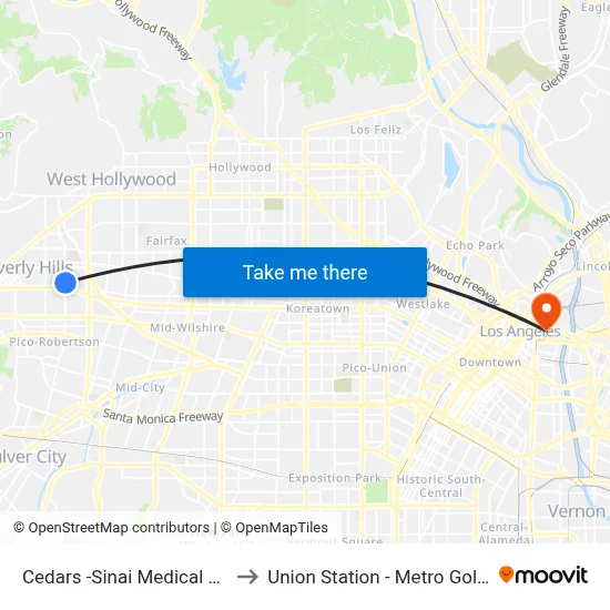 Cedars -Sinai Medical Center to Union Station - Metro Gold Line map