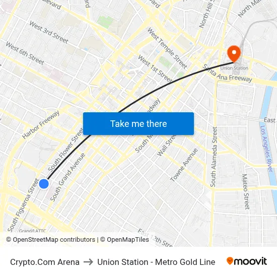 Crypto.Com Arena to Union Station - Metro Gold Line map