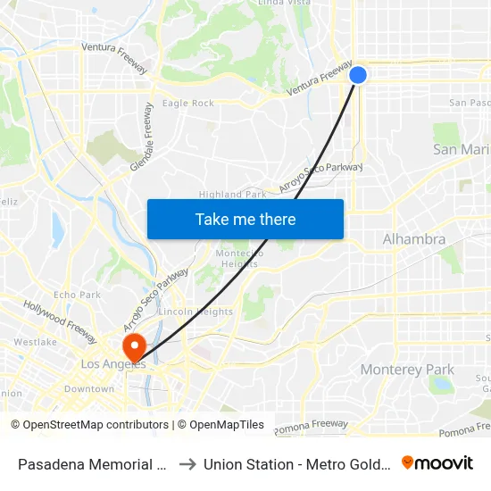 Pasadena Memorial Park to Union Station - Metro Gold Line map