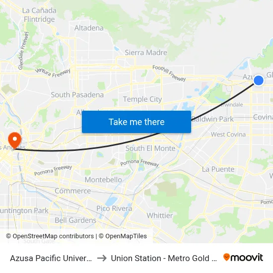 Azusa Pacific University to Union Station - Metro Gold Line map