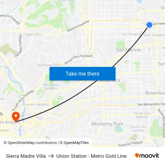 Sierra Madre Villa to Union Station - Metro Gold Line map