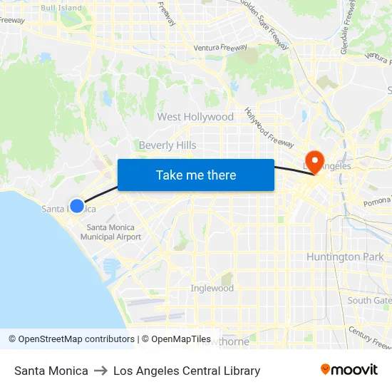 Santa Monica to Los Angeles Central Library map