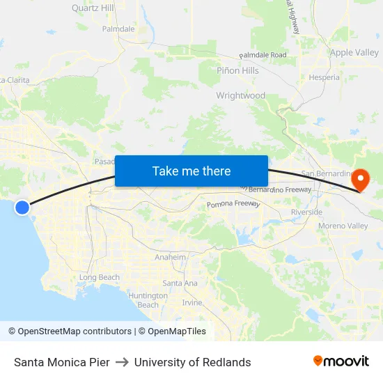 Santa Monica Pier to University of Redlands map