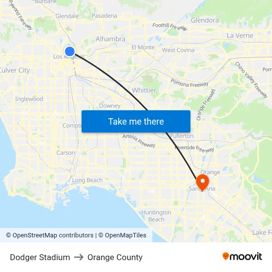Dodger Stadium to Orange County map