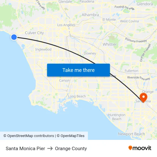 Santa Monica Pier to Orange County map