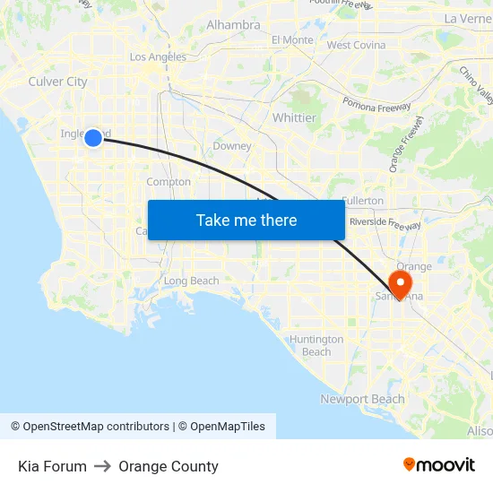 Kia Forum to Orange County map