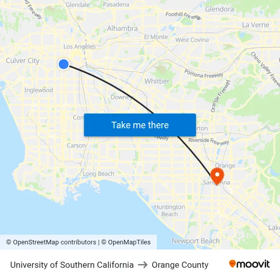 University of Southern California to Orange County map