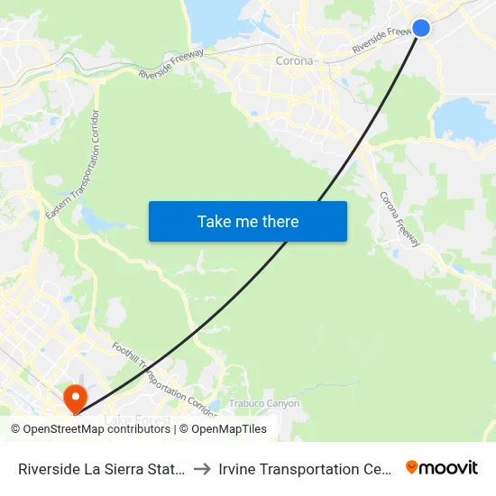 Riverside La Sierra Station to Irvine Transportation Center map