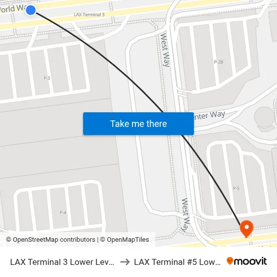 LAX Terminal 3 Lower Level pickup to LAX Terminal #5 Lower Level map