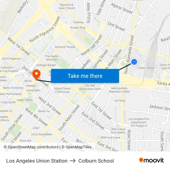 Los Angeles Union Station to Colburn School map