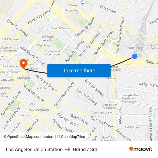 Los Angeles Union Station to Grand / 3rd map