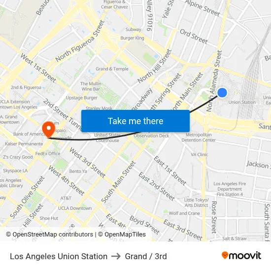 Los Angeles Union Station to Grand / 3rd map
