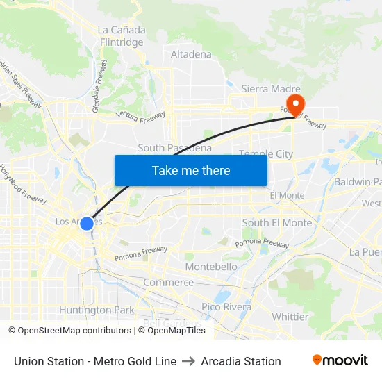 Union Station - Metro Gold Line to Arcadia Station map