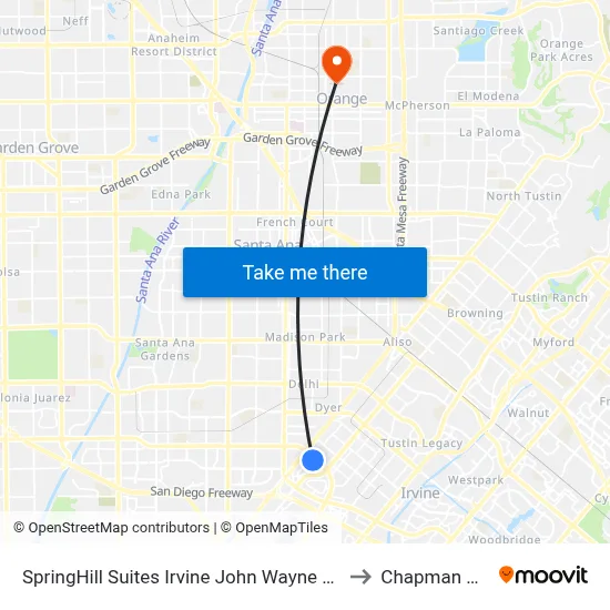 SpringHill Suites Irvine John Wayne Airport/Orange County to Chapman University map