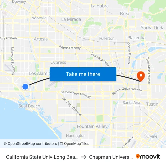California State Univ-Long Beach to Chapman University map