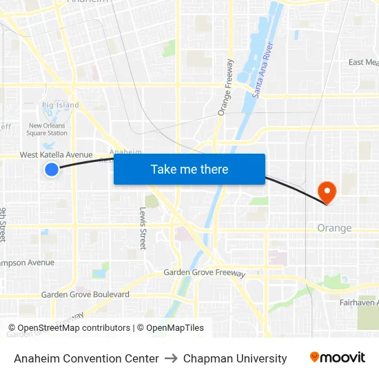 Anaheim Convention Center to Chapman University map