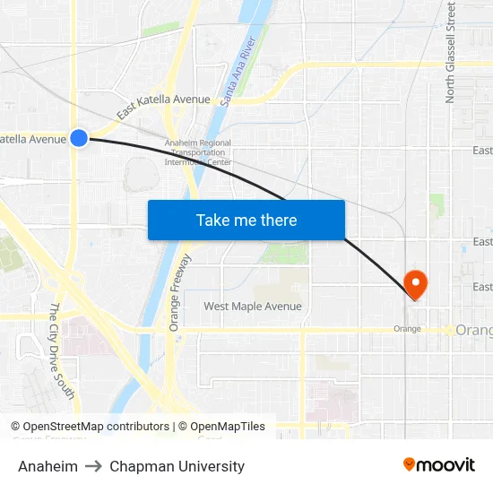 Anaheim to Chapman University map