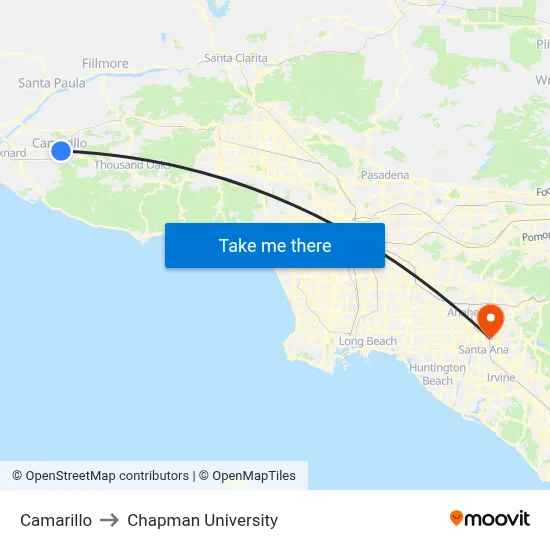 Camarillo to Chapman University map