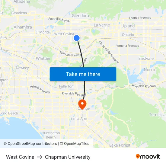 West Covina to Chapman University map