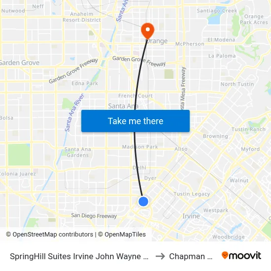 SpringHill Suites Irvine John Wayne Airport/Orange County to Chapman University map