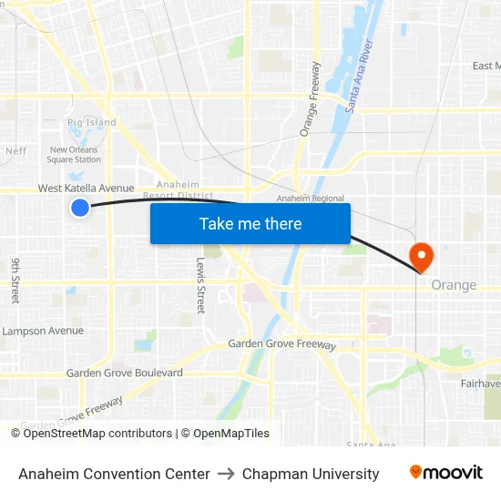 Anaheim Convention Center to Chapman University map