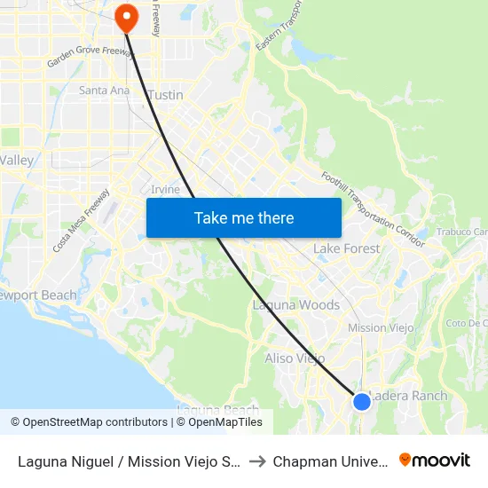 Laguna Niguel / Mission Viejo Station to Chapman University map