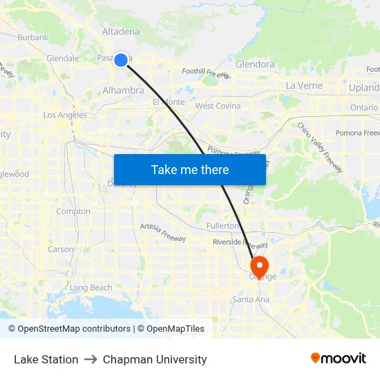 Lake Station to Chapman University map