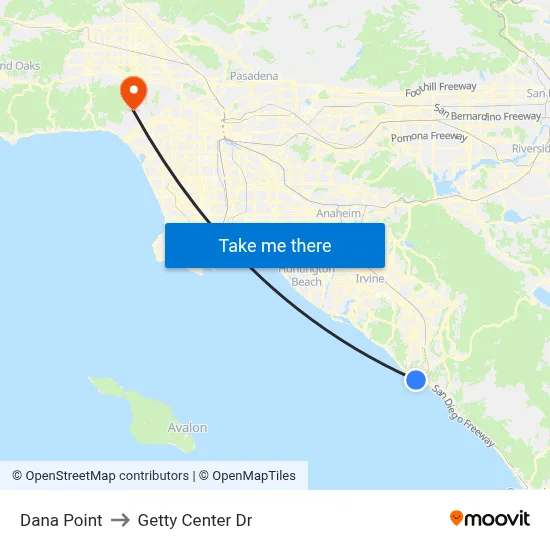 Dana Point to Getty Center Dr map