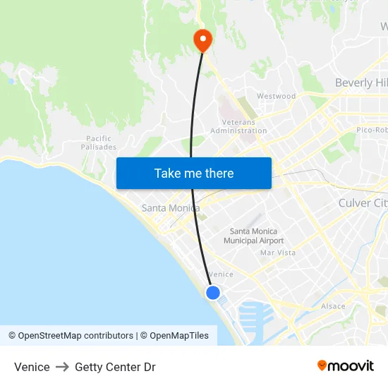 Venice to Getty Center Dr map