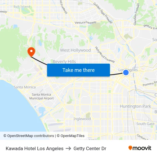 Kawada Hotel Los Angeles to Getty Center Dr map