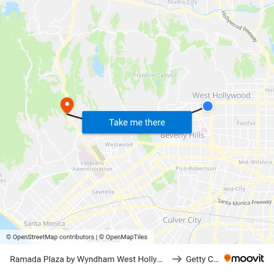 Ramada Plaza by Wyndham West Hollywood Hotel Suites Los Angeles to Getty Center Dr map