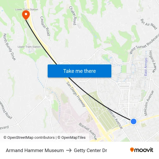 Armand Hammer Museum to Getty Center Dr map